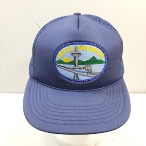 Seattle Washington Trucker Hat Mens One Size Navy Embroidered Mesh Back Snapback